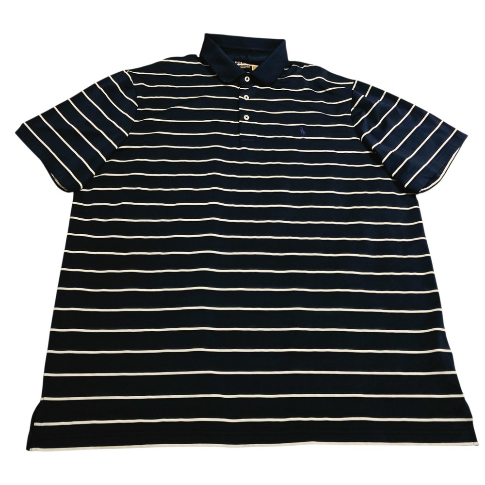 Polo Ralph Lauren Performance Polo Shirt Mens XL Navy White Stripe Golf Pony